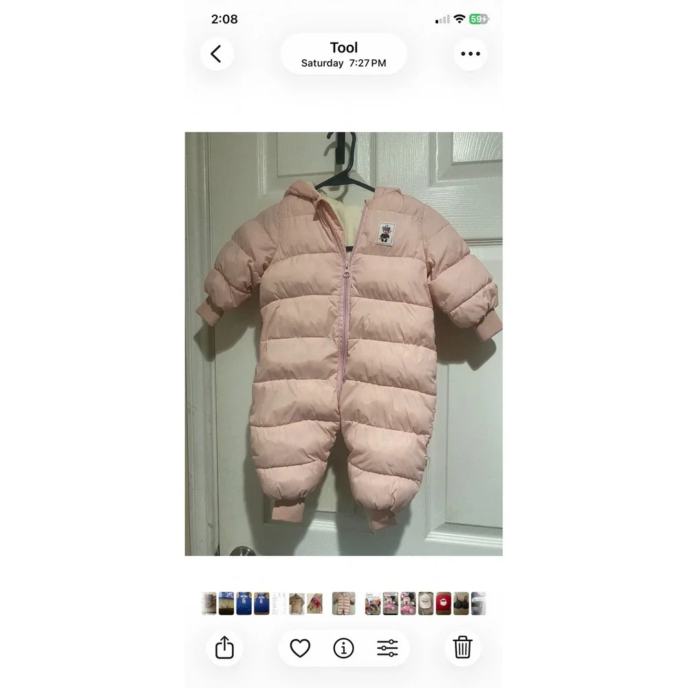 Pink Kids Unbranded Puffer Snowsuit Bunting 6/9 mos.